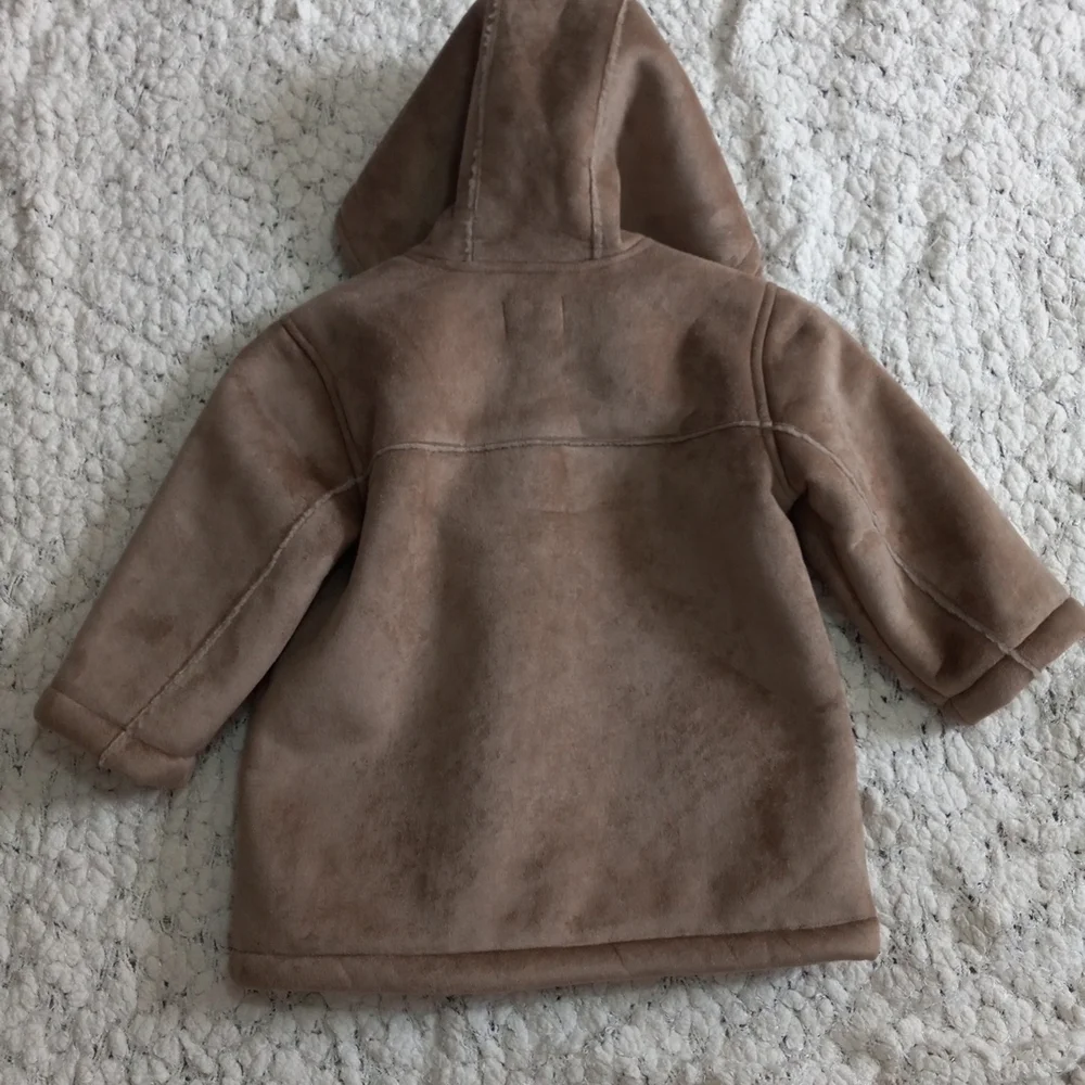 Sz 4 The Children's Place Brown Faux Fur Suede Girl Coat Jacket Hood